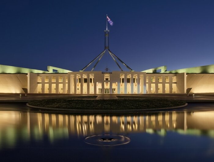 Parliament House at dusk, Canberra ACT